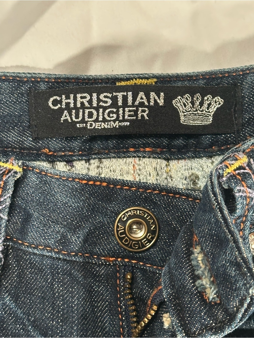 Vintage Y2K Christian Audigier Triple Skull Embroidered Bootcut Jeans W30 L34 - Picture 4 of 8